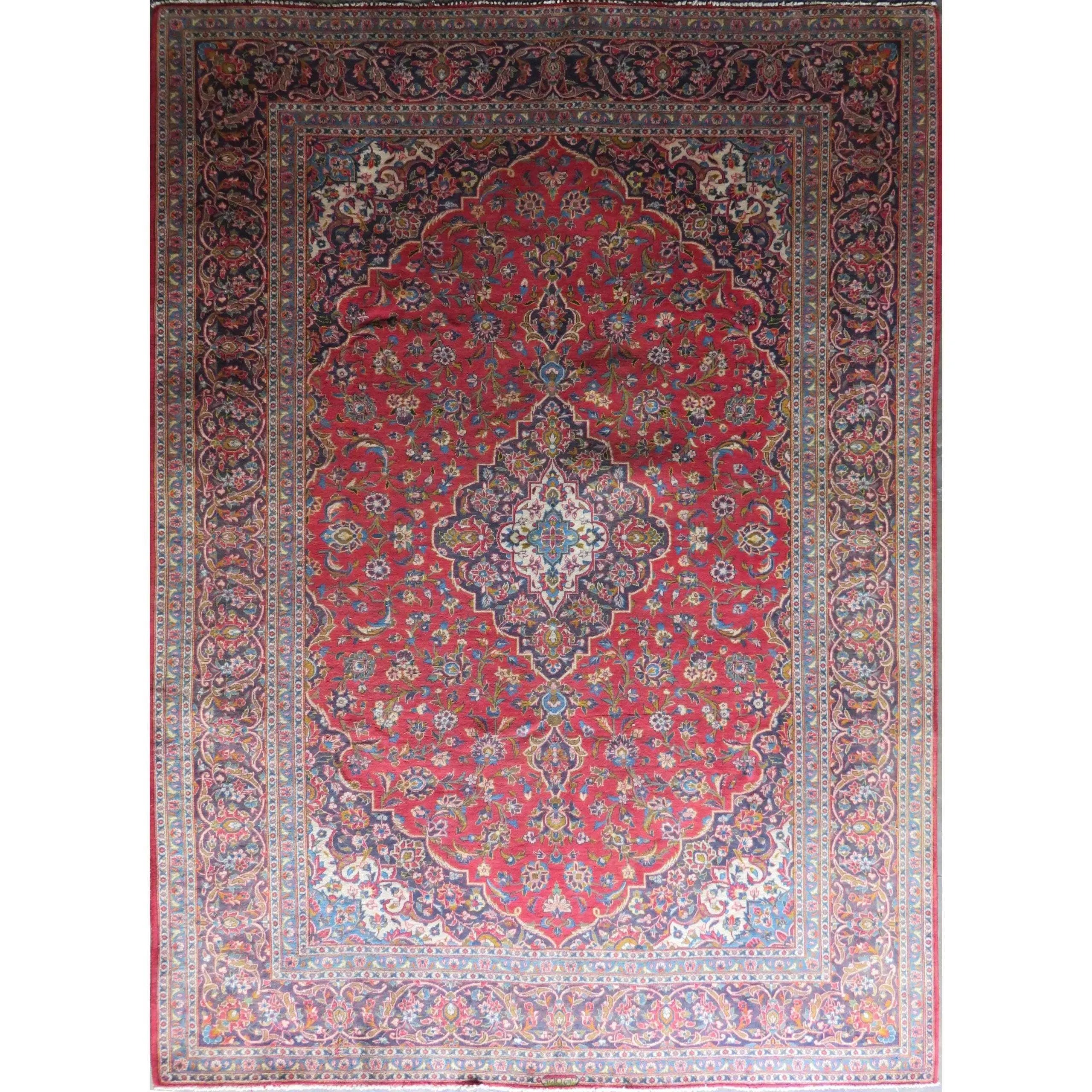 One Of The Kind Hand-Knotted Persian Wool Rug _ Luxurious Vintage Design, 12'7" X 8'10", Artisan Crafted